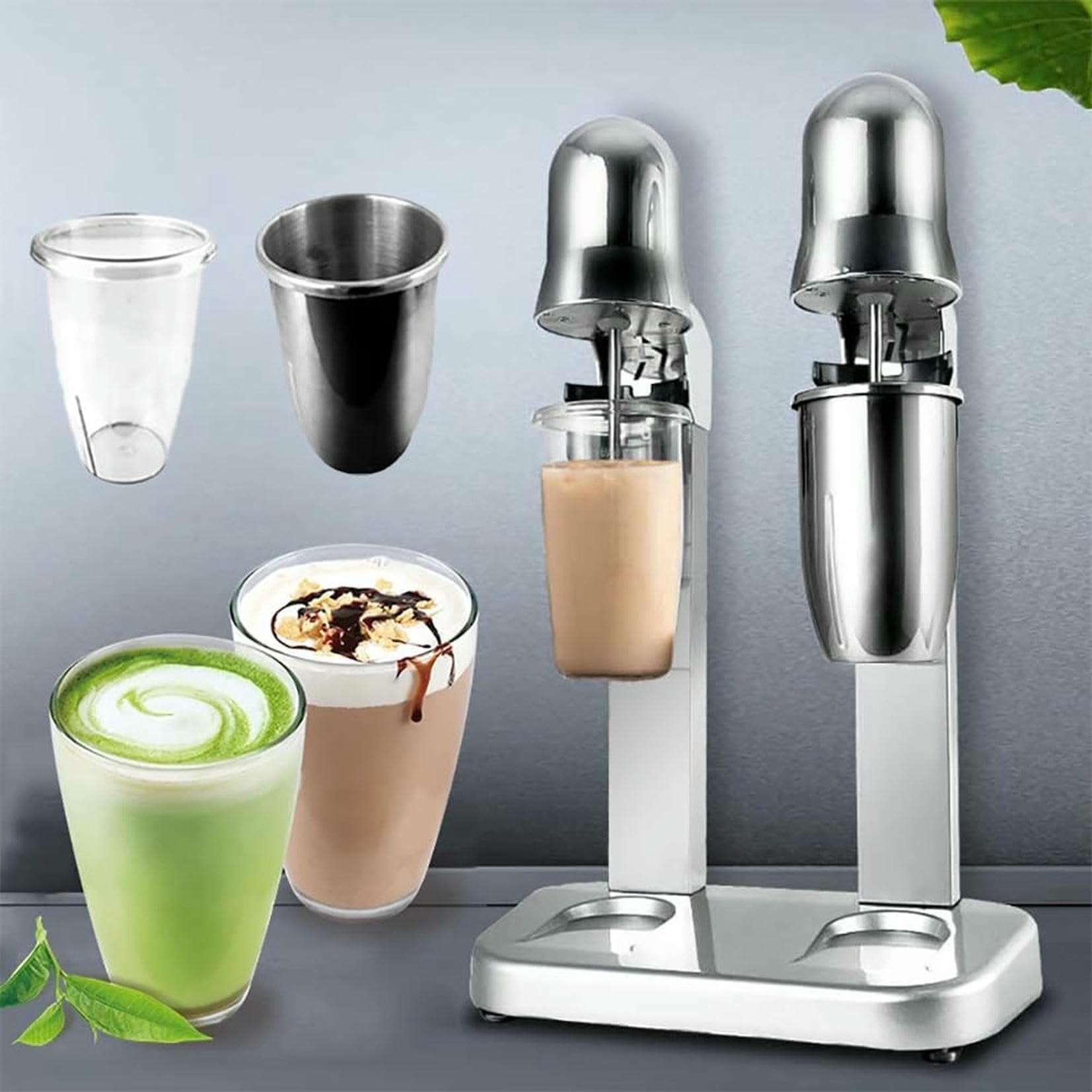 Shaker à lait électrique pour milkshakes et boissons protéinées, puissance 180 W, vitesse réglable, comprend 2 tasses, base épaisse pour plus de stabilité