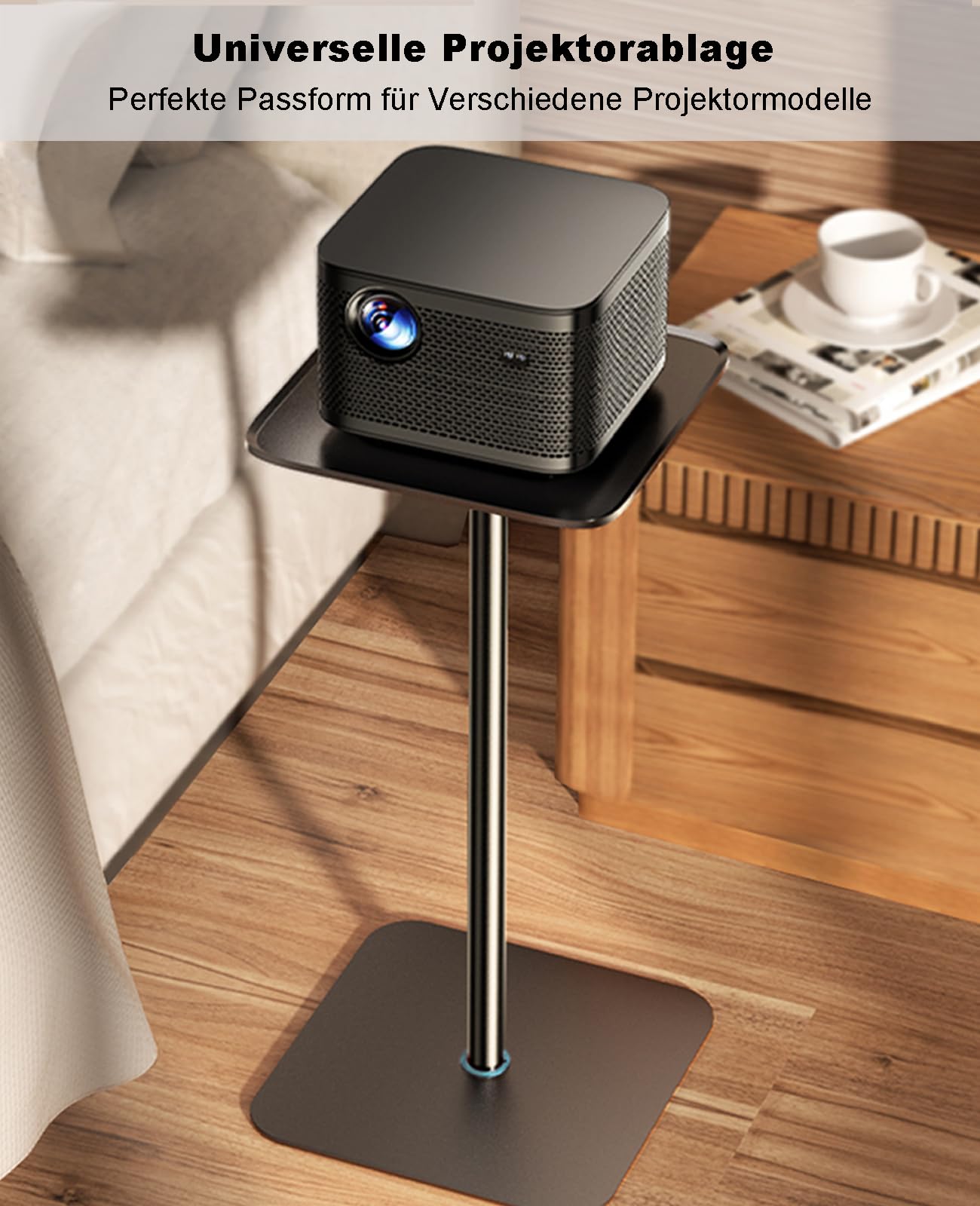Beamer Ständer Projektor Halterung Höhenverstellbar 104–160 cm – Bodenständer mit Platte für Präsentationen, Heimkino, Studio, Büro – Traglast bis 6 kg