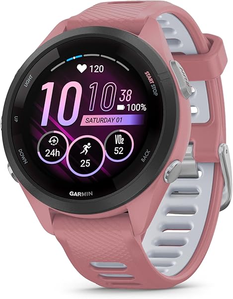 Garmin Forerunner 265S Reloj Inteligente para Correr con GPS, Pantalla Táctil AMOLED, Métricas Optimizadas, Planes de Entrenamiento, Pay, Música, Autonomía de 15 Días, Rosa - 1