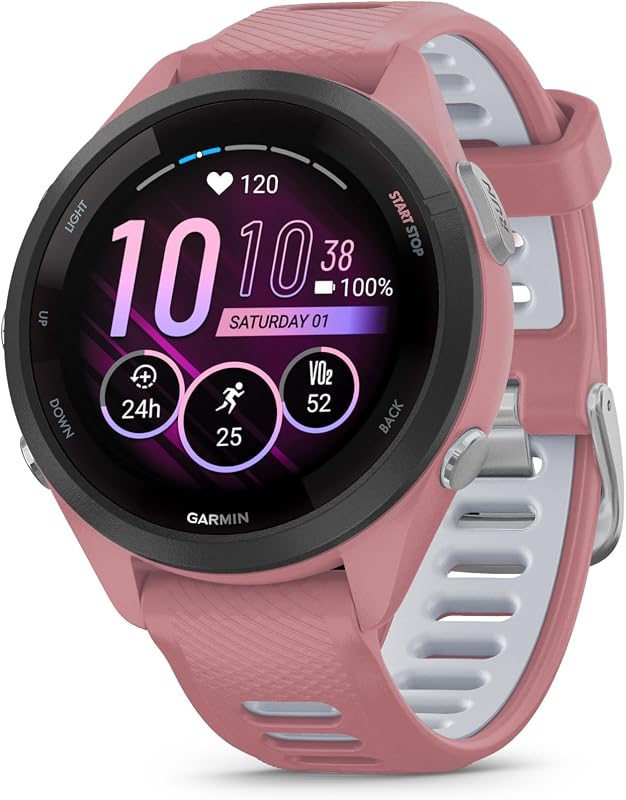 Garmin Forerunner 265S Reloj Inteligente para Correr con GPS, Pantalla Táctil AMOLED, Métricas Optimizadas, Planes de Entrenamiento, Pay, Música, Autonomía de 15 Días, Rosa