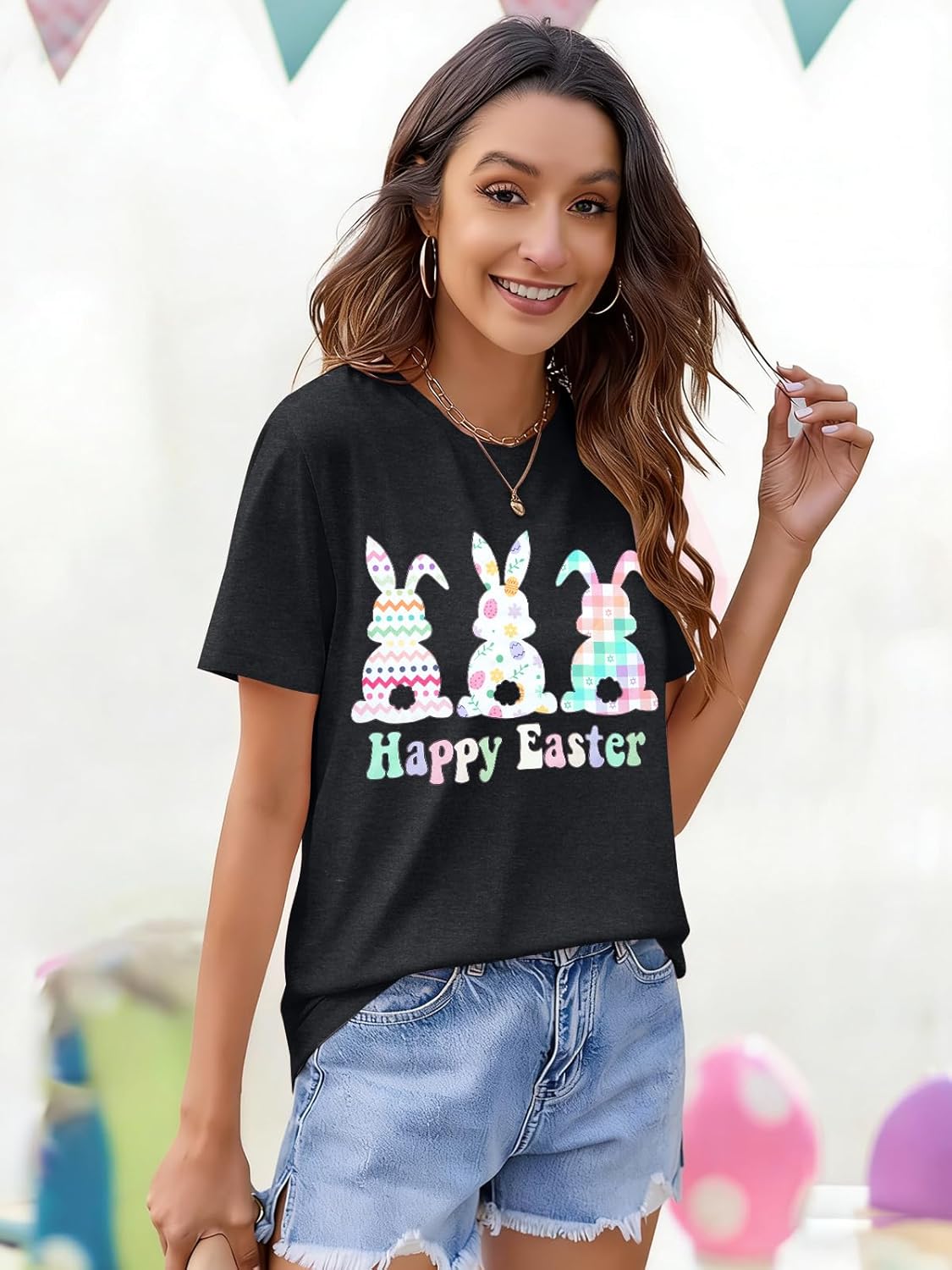 KIDDAD Easter Shirts for Women: Happy Easter Shirts Bunny Shirt Cute Rabbit Graphic Tshirt Casual Short Sleeve Tee Tops - Image 3