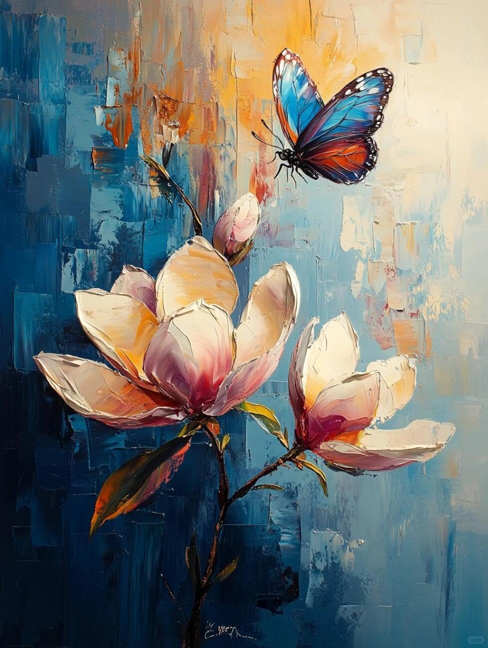Henypt Cross Stitch Kit Magnolia Oil Painting Flowers DIY Needlepoint Set for Beginners The Elderly with Accessories Handmade DIY/Gifts 14CT 50x70cm