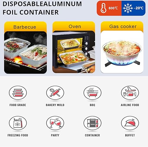 Miniatura 6 de Sartenes redondos de aluminio desechables de 7 pulgadas con tapas transparentes (paquete de 60), aptos para congelador y horno, para hornear,