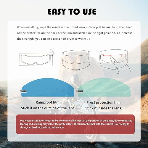 Miniatura 5 de 2 piezas de visera para casco de motocicleta, película antivaho para casco de motocicleta con viseras, inserto de película para visión clara,