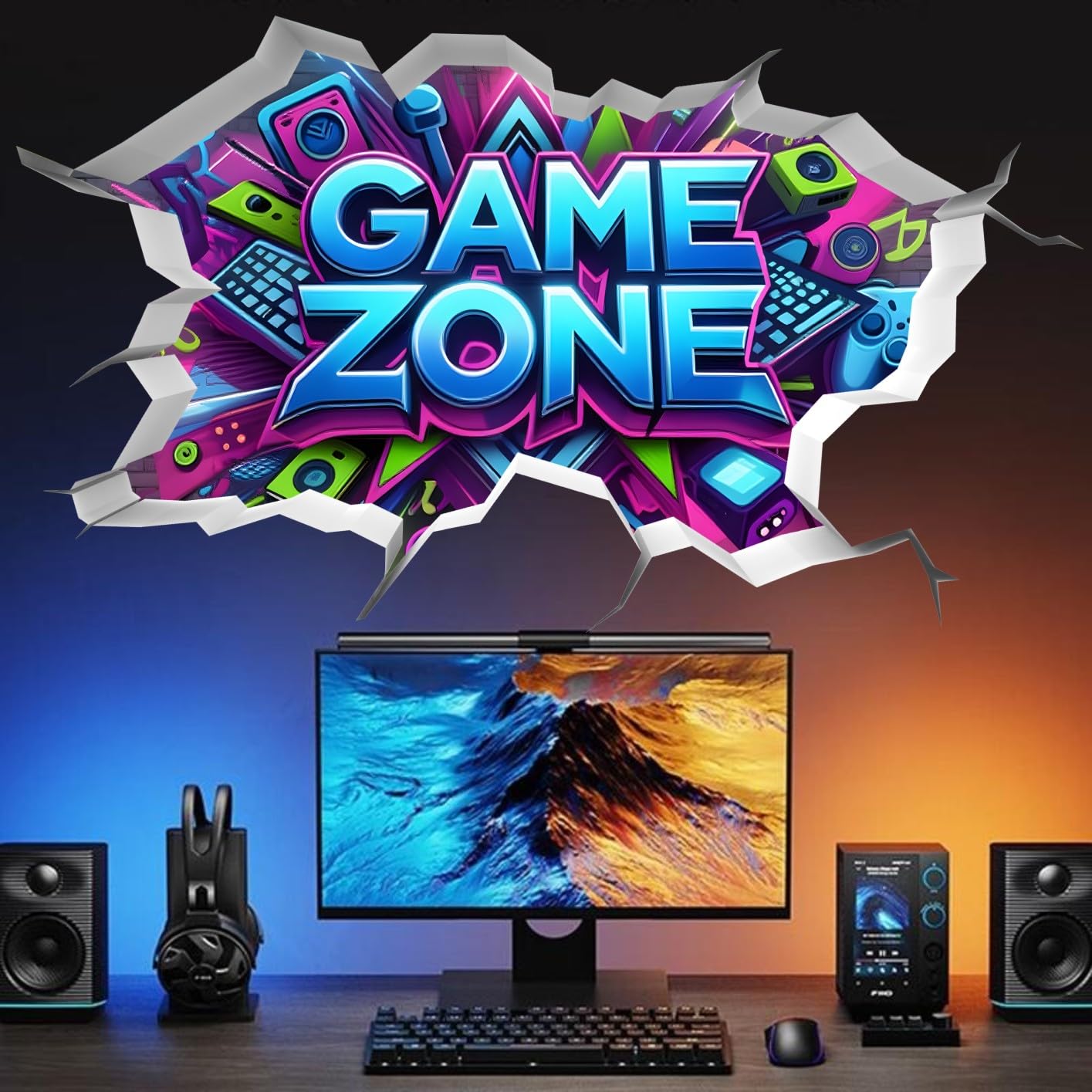 TOARTi Blue Gamer Zone Wall Stickers Gaming Vinyl Wall Decal 3D Gamer Bedroom Accessories,Gaming Vinyl Wall Decal,Gaming Wall Stickers,Video Game Removable Wall Art playroom Decor for Teens - Image 3