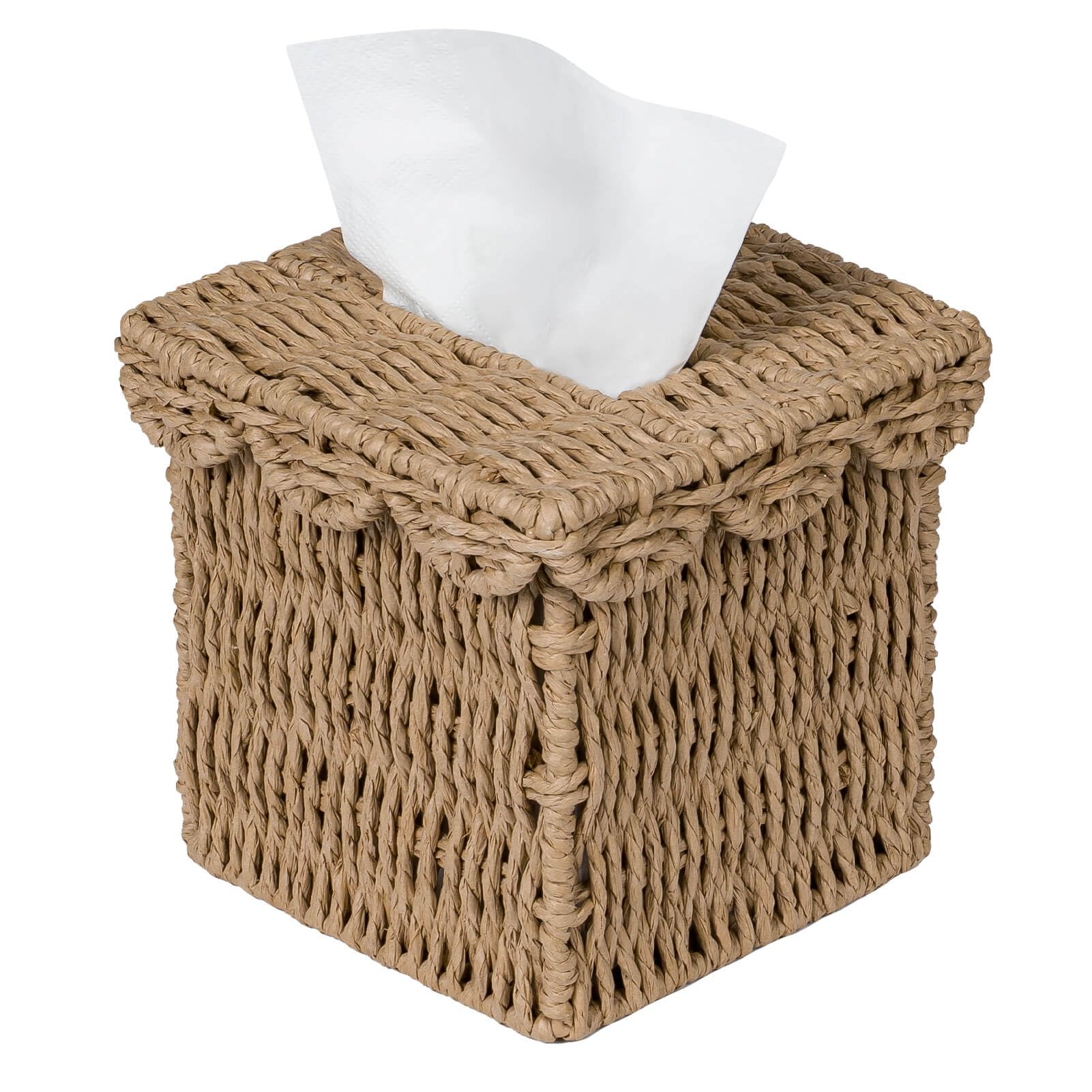 Photo 1 of CubesLand Square Wicker Tissue Box Cover with Scalloped Lid