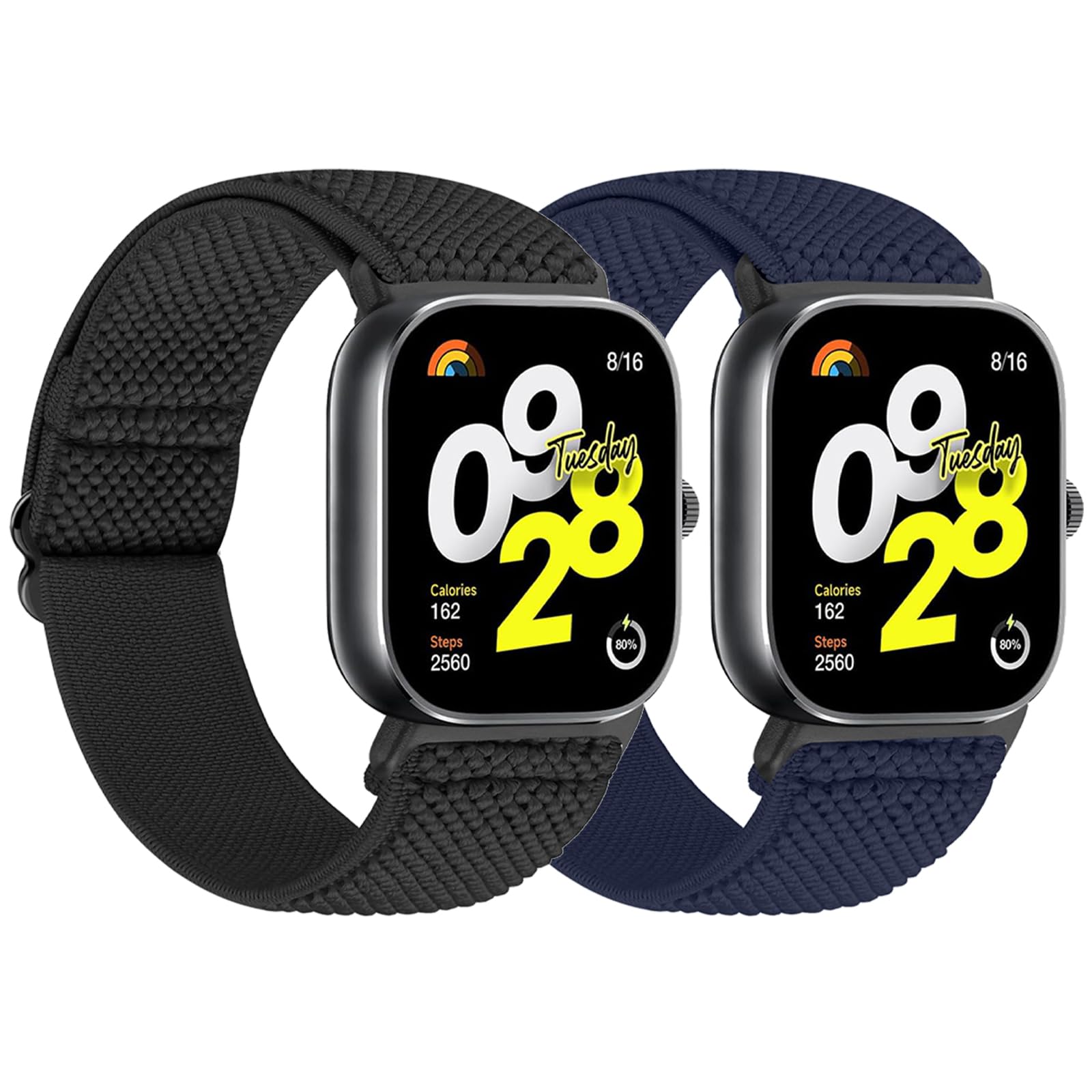 Elasticity Nylon Strap Compatible with xiaomi band 8 pro/xiao mi band 9 pro, Redmi Watch 5/Watch 4 Quick Release Replacement Sports Watch Strap, Soft Watch Strap Replacement for Men and Women Black+Indigo