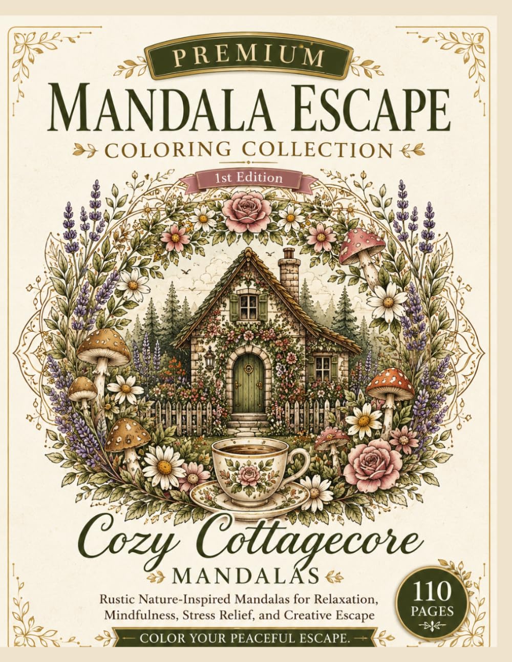 Cozy Cottagecore Mandalas: Rustic Nature-Inspired Mandalas for Relaxation, Mindfulness, Stress Relief, and Creative Escape (Premium Mandala Escape Coloring Collection)