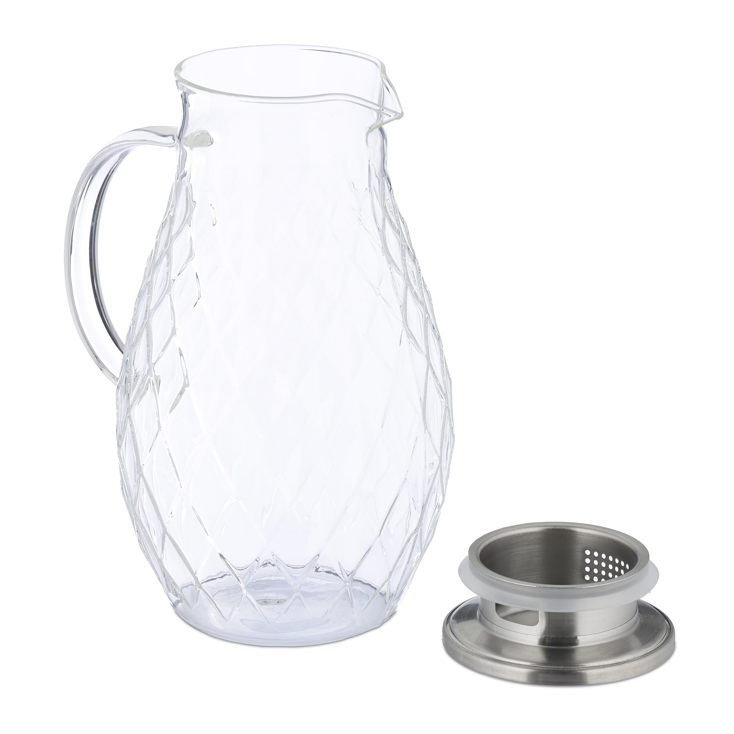 Relaxdays Jarra de Cristal, 2 litros, Garrafa Zumo con Tapa, para Servir Té Helado, Vidrio, Acero, Transparente/Plateado