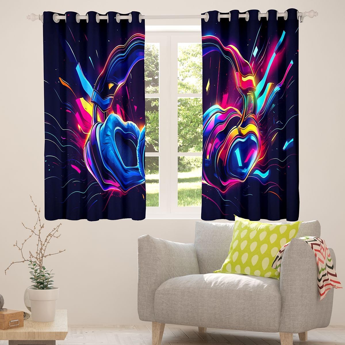 Feelyou Headphone Darkening Drapes Gamer Curtains for Living Room for Kids Boys Gaming Theme Blackout Curtains (2 Panels, 38 x 45 Inch) Gaming Gift Blue Window Treatments image 4