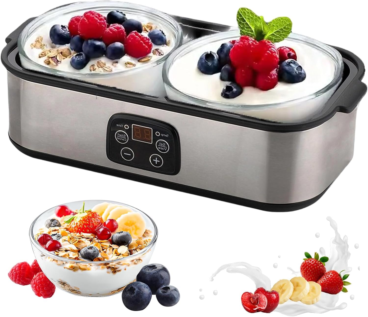 2L Yogurt Maker with Two Containers for Larger Batches Yogurt Maker with Adjustable Time & Temp Control Probiotics Yogurt Maker Machine for Homemade Yogurt Dessert-image-23