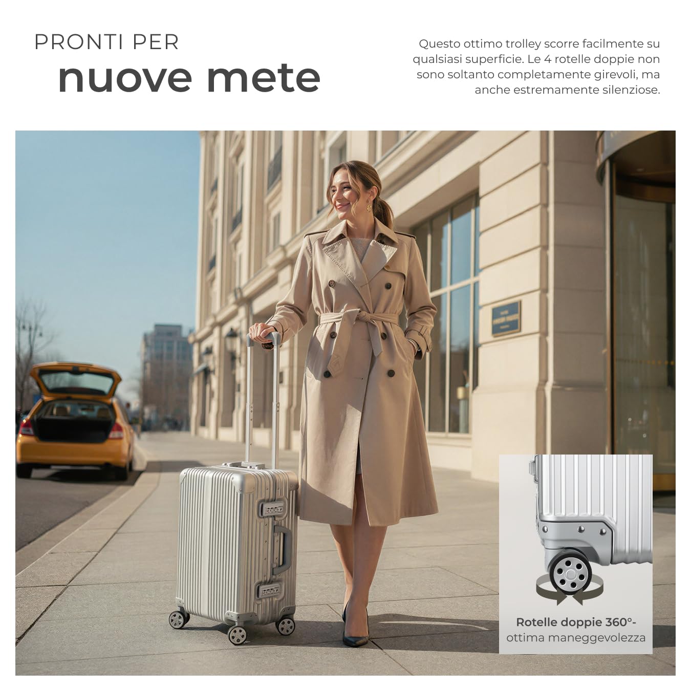 tectake® trolley bagaglio a mano, 53x38x24,5 cm, 36L, per cappelliera Easyjet, British Airways, Jet2, valigia bagaglio a mano, lega alluminio magnesio, TSA, ruote doppie 360 gradi, luggage rigida