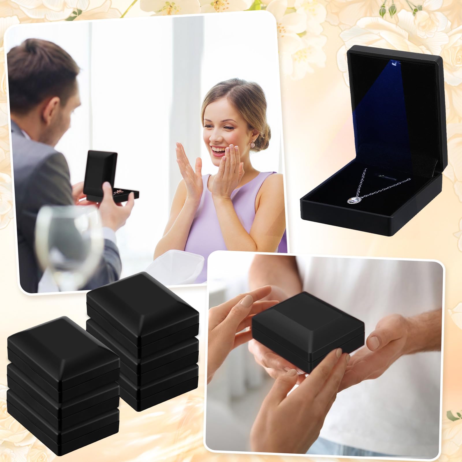 Landical 20 cajas de collar con colgante con luz LED de terciopelo para colgante, pulsera, anillo, aretes, almacenamiento de joyas (negro)