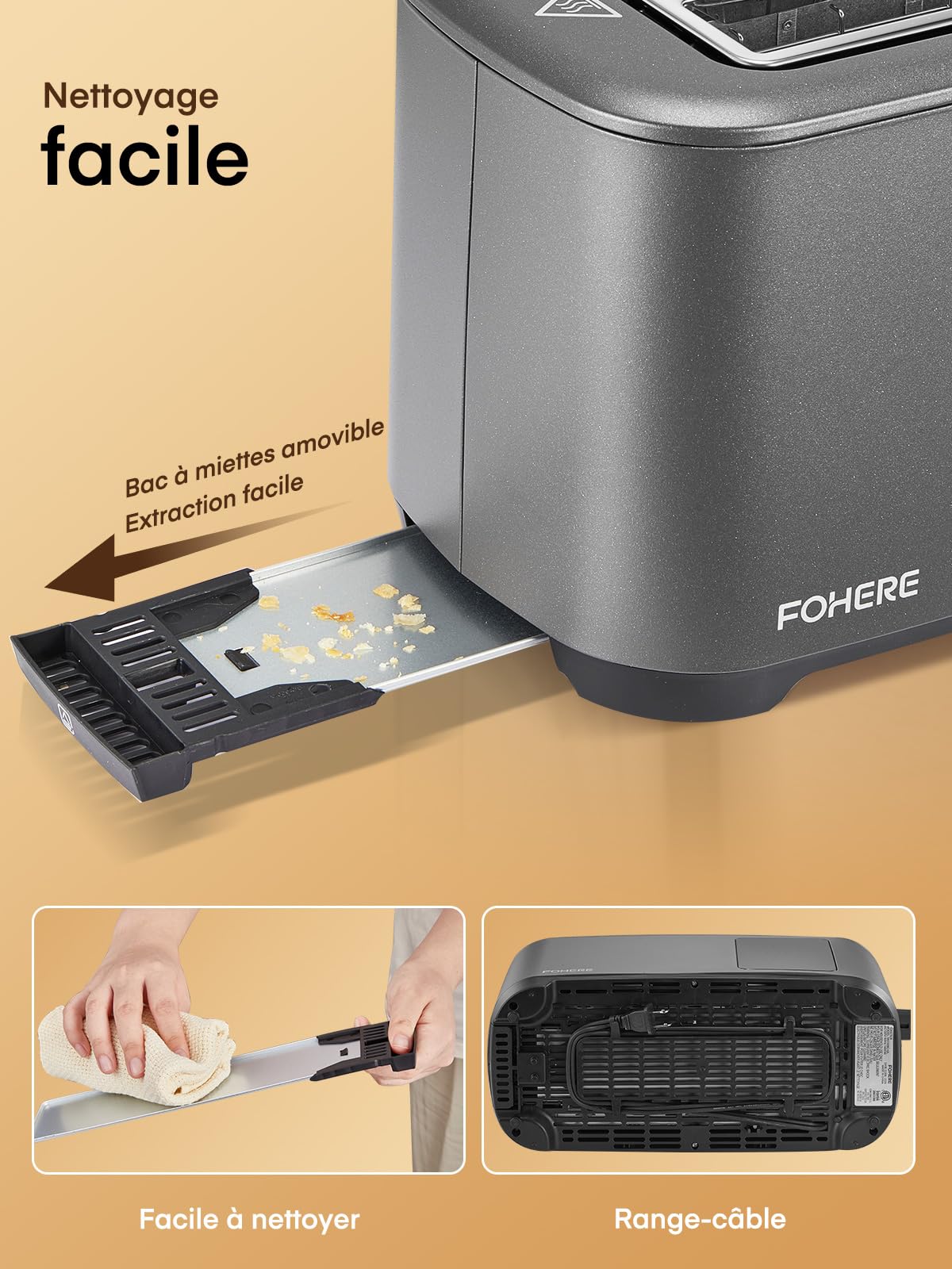 Tostapane 4 Fette con Touch Screen, Ampia Fessura e 9 Livelli, Acciaio Inossidabile, Vassoio Estraibile, Funzioni Scongelamento/Riscaldamento