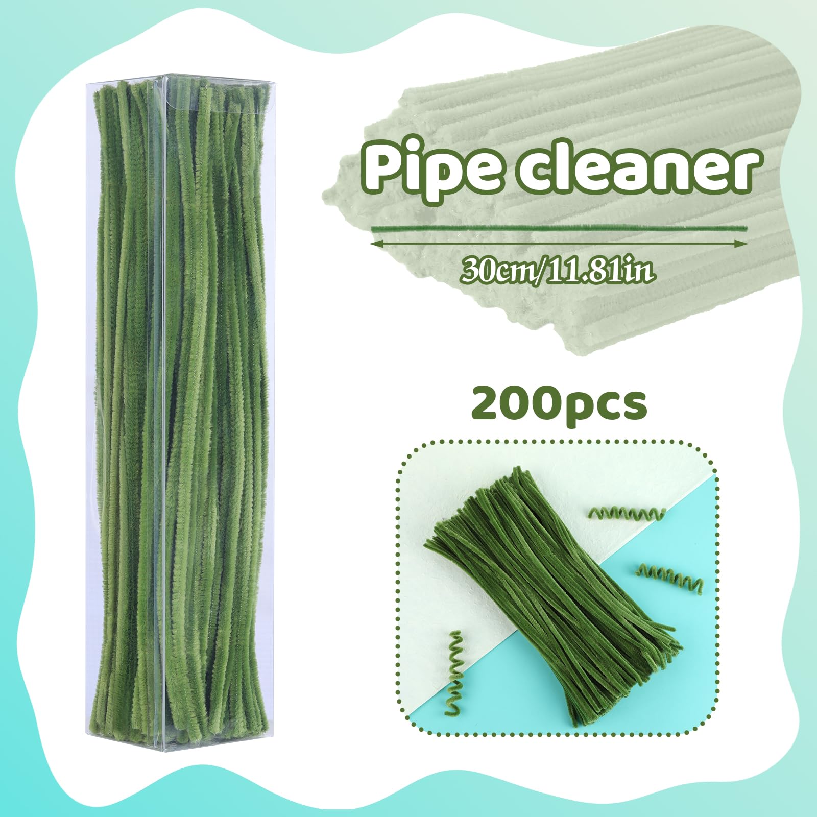 Iuuidu 200PCS Pipe Cleaners, Green Pipe Cleaners Chenille Stem, Fuzzy Sticks Pipe Cleaners Craft Supplies for DIY Arts Crafts Project