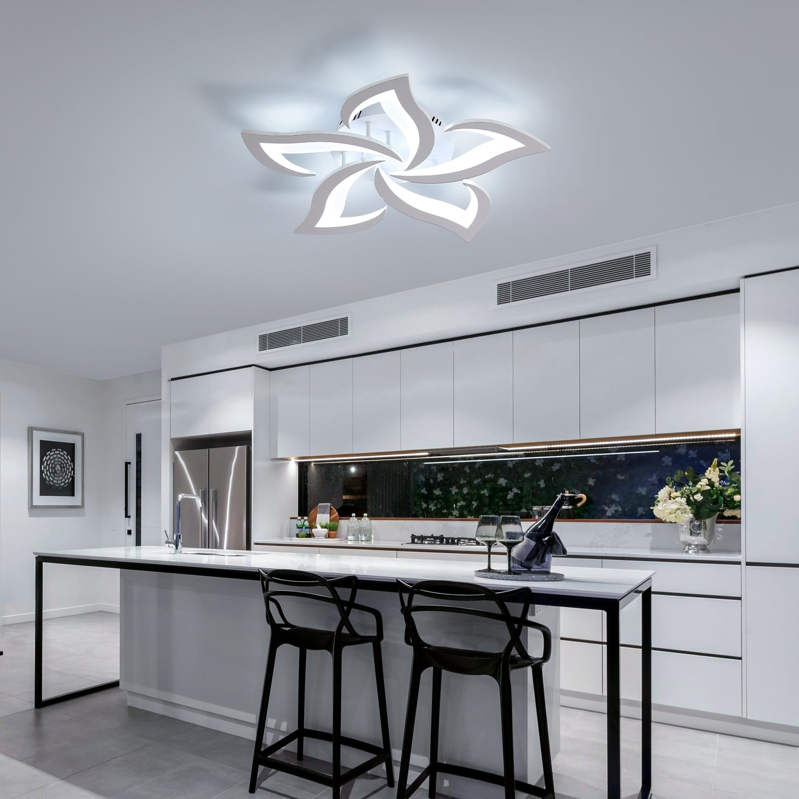 Dorlink Deckenleuchte LED Deckenlampe, Nordische Fasanenschwanzfeder 60W 6500K 5400 LM Modern Schlicht Wohnzimmerlampe für Schlafzimmer Wohnzimmer Schlafzimmer Küche Balkon Keller Büro,Ø60CM