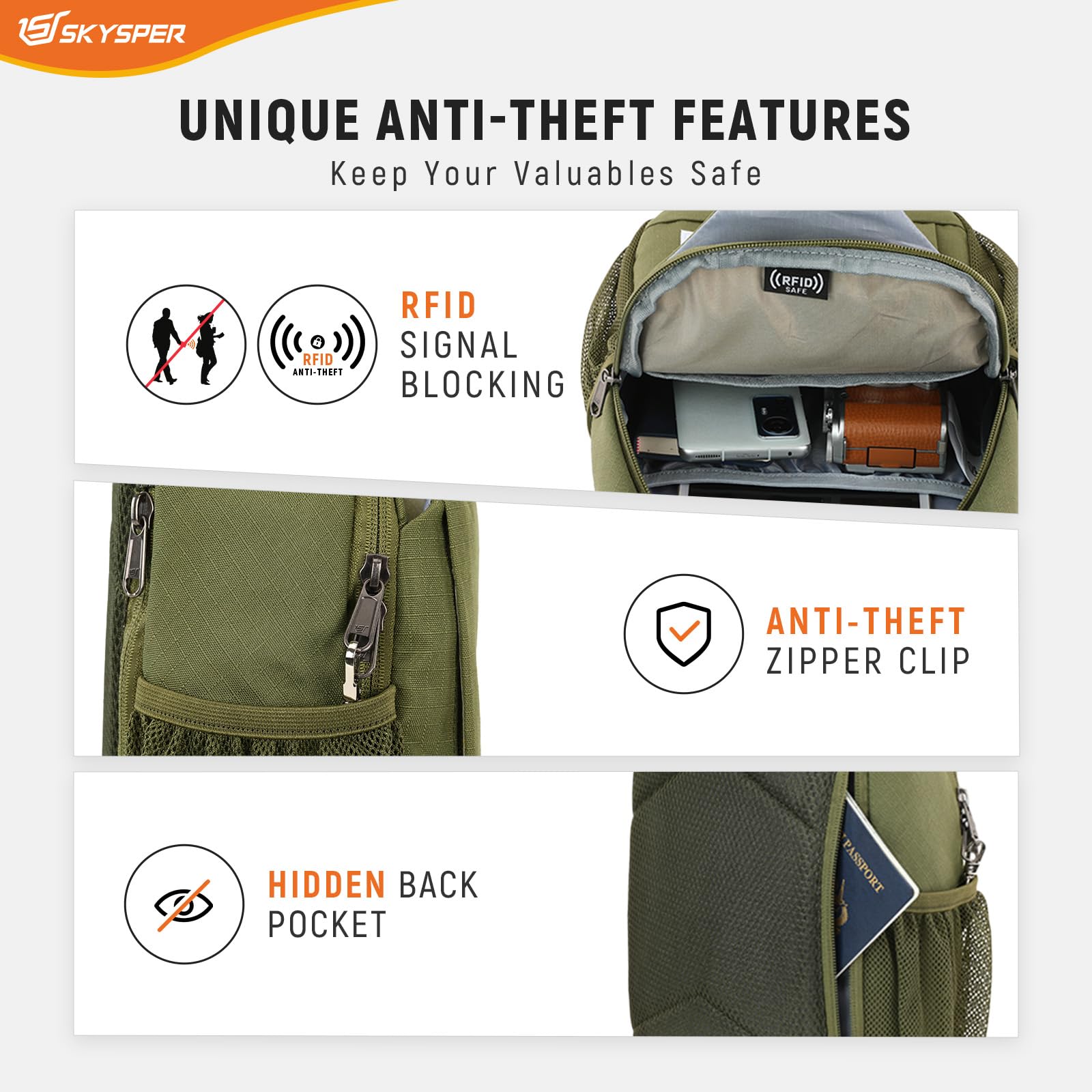 SKYSPER Sacs Bandoulière Homme Sling Bag Sac à Dos Anti - Pickpocket Sacoche Épaule pour Hommes et Femmes Voyage Sport