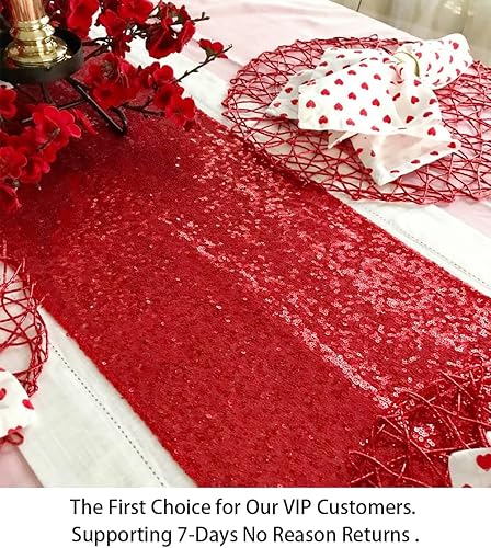 Miniatura 5 de Camino de mesa con lentejuelas rojas de 14.0 x 109.5in, camino de mesa con purpurina para fiestas, cubierta de mesa roja, camino de mesa brillante