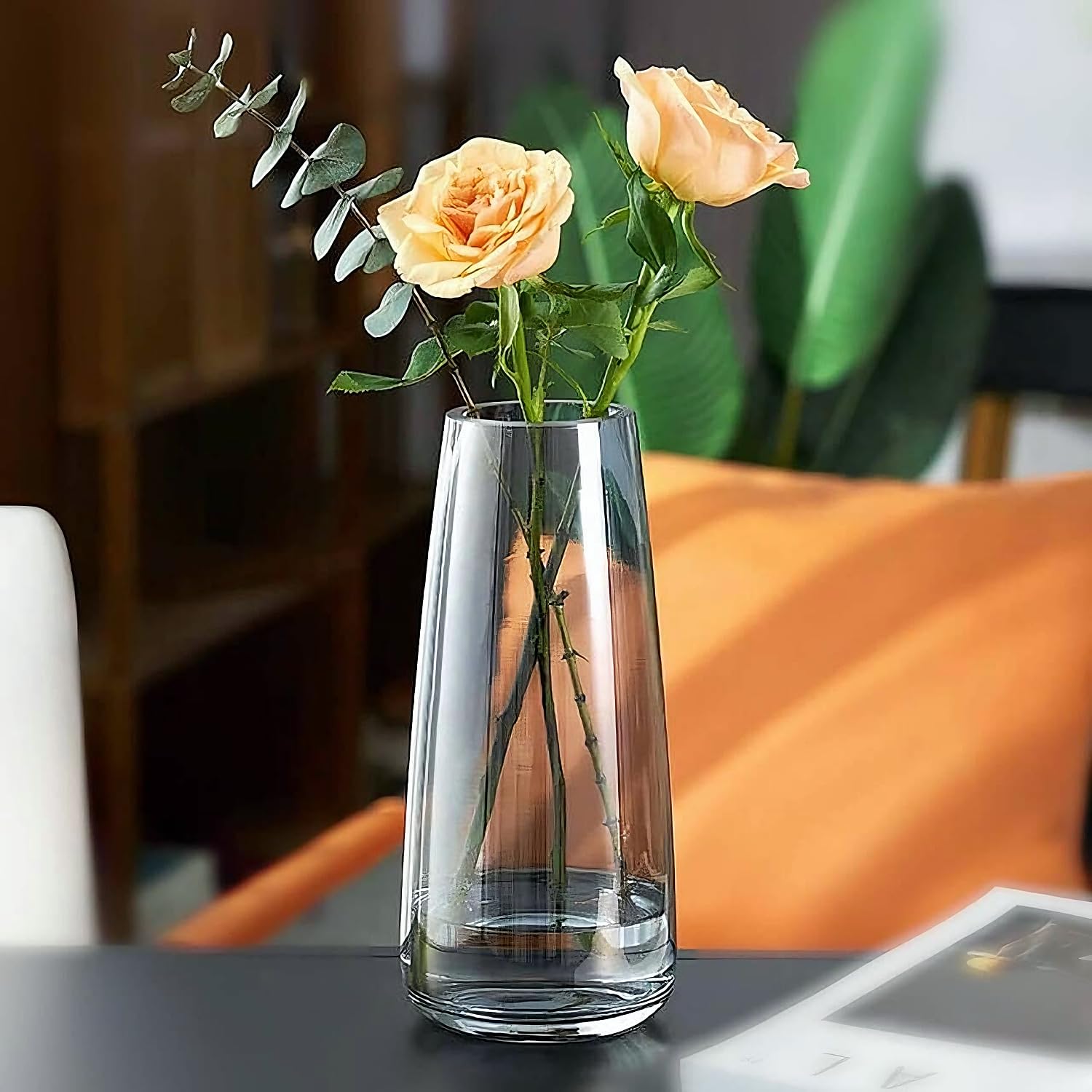 Crystal Clear Thick Glass Vases for Home Decor Table Centerpiece,Gray, 8.7”