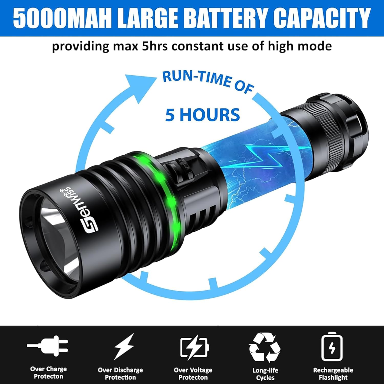 Dive Light, 2000 Lumen Underwater Flashlight, IPX8 Waterproof Scuba Diving Light, Professional Diving Flashlight, Snorkeling Light Scuba Diving Accessories with Rechargeable Battery