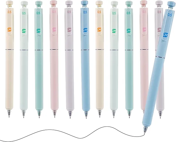 Gel Pens, Extra Smooth Black Ink Pen, 12 Pcs 0.5mm Fine Point Writing Pen for Journaling Note Taking, Quick Drying Retractable Pen, Cute Aesthetic Stationery School Office Supplies Gift for Women