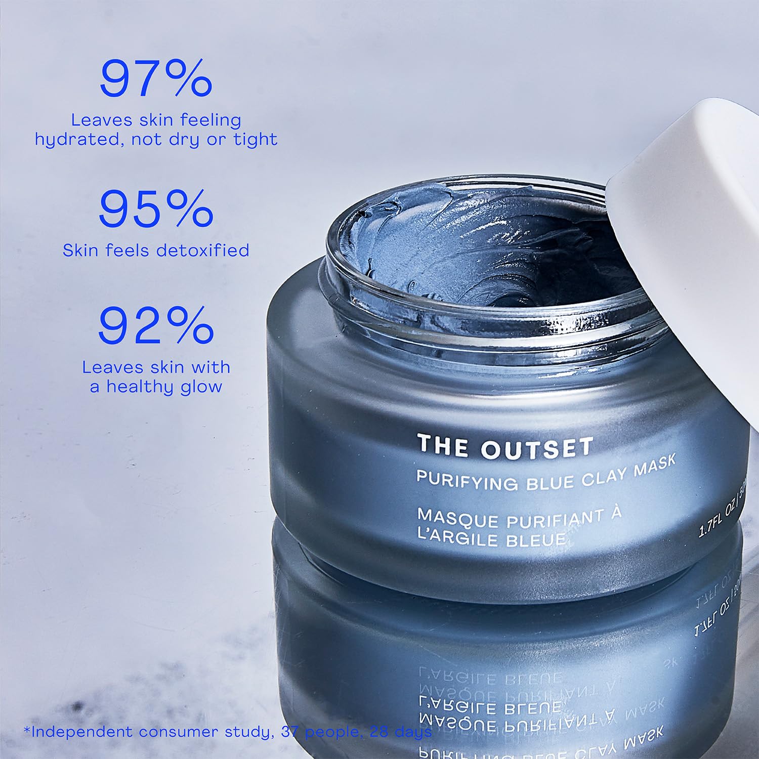 The Outset Blue Clay Face Mask, Hydrating & Detoxifying for Blackheads, Pores & Skin Clarifying, Gentle, Fragrance-Free, Vegan, Gluten-Free Clean Skincare - 1.7 fl oz
