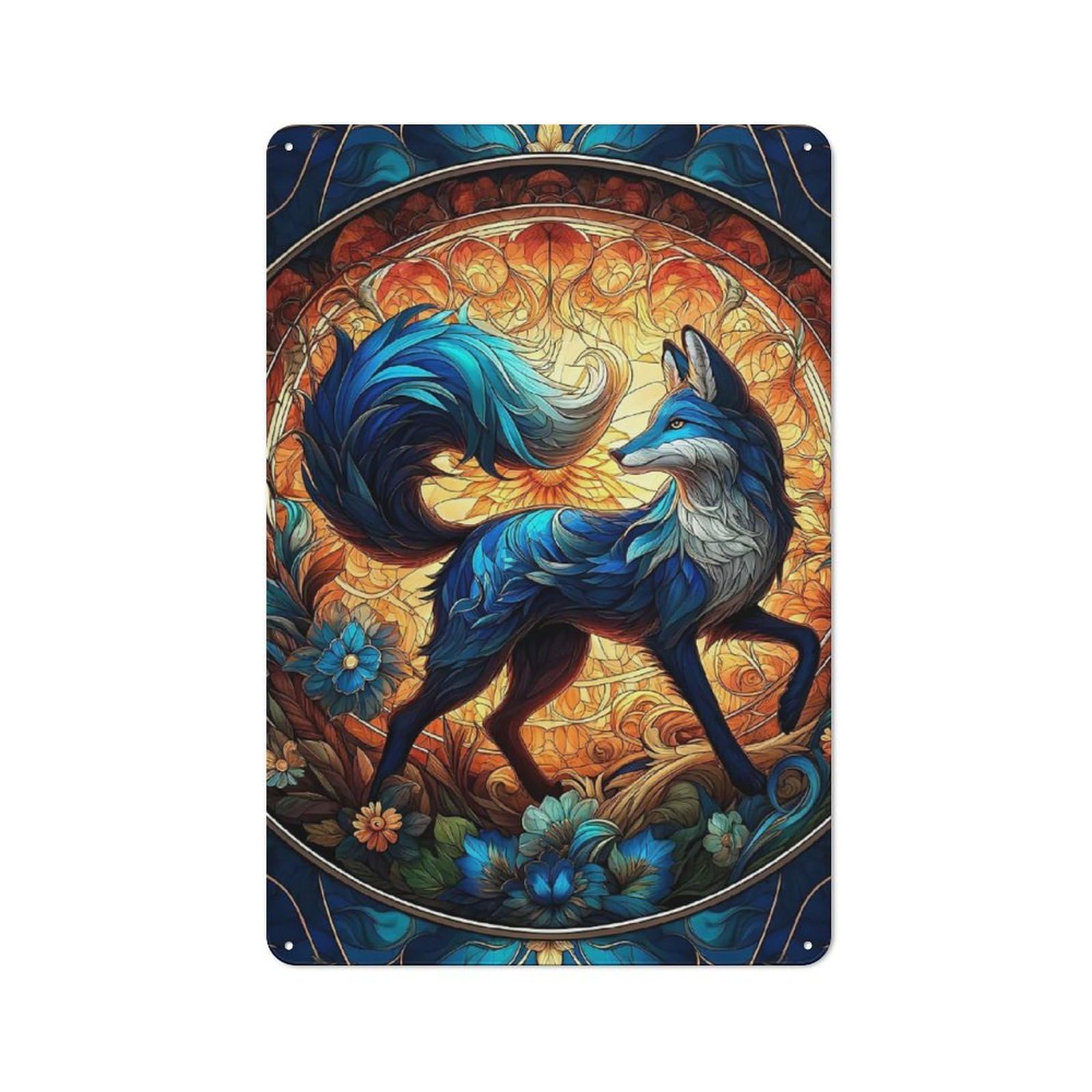Junmoney Blue Fox Majesty Metal Sign 30X20cm With For Workshop Wall, Vintage Decor, A Decorative Christmas Gift For Metal Sign Collectors