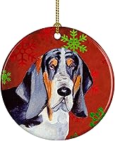 Vista 81 de Caroline's Treasures Dachshund copos de nieve rojos y verdes, adorno de cerámica de Navidad para colgar en el árbol de Navidad, decoración