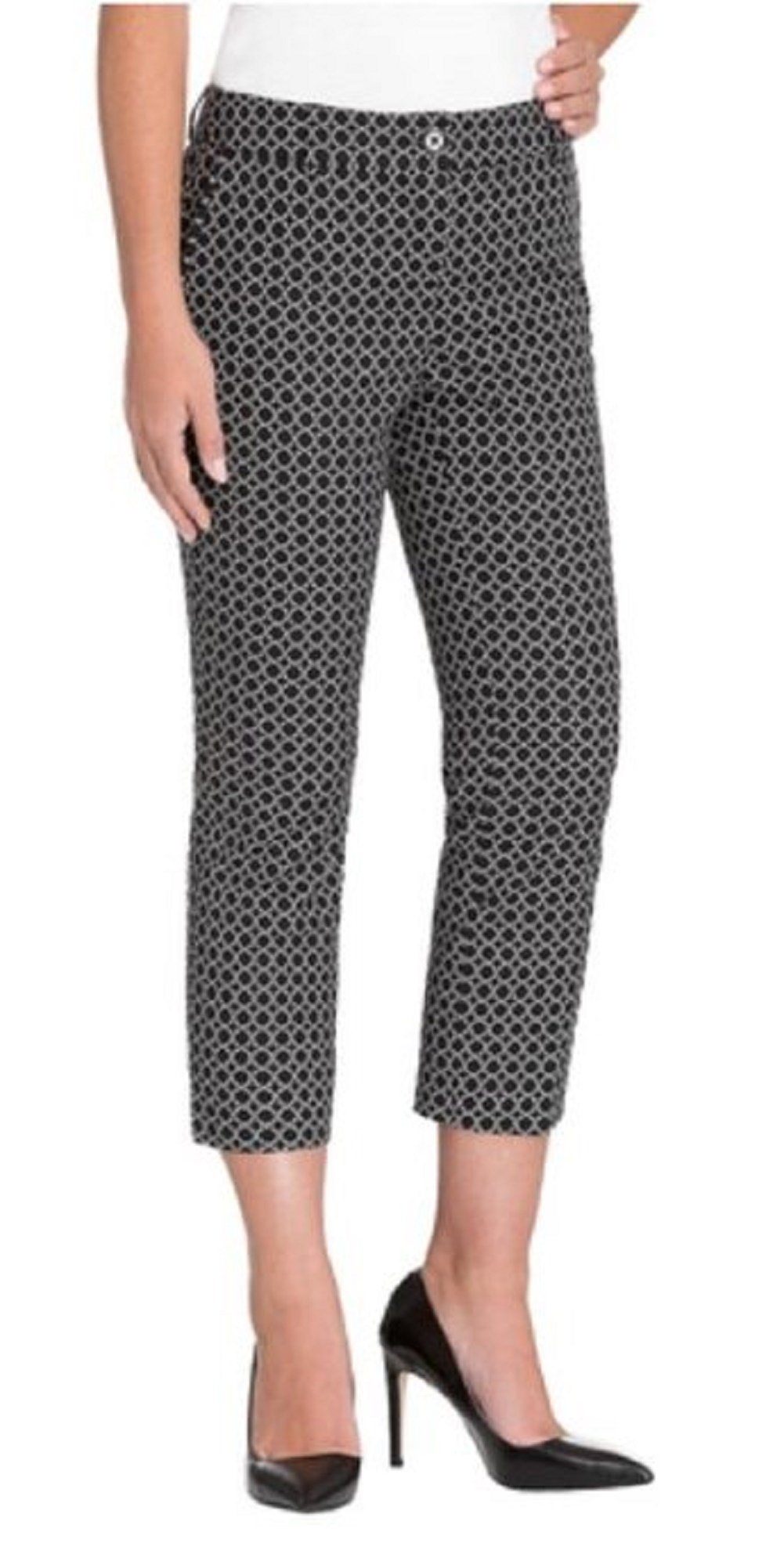 Hilary Radley Womens Stretch Slim Leg Crop Pant 16 Black Ivory