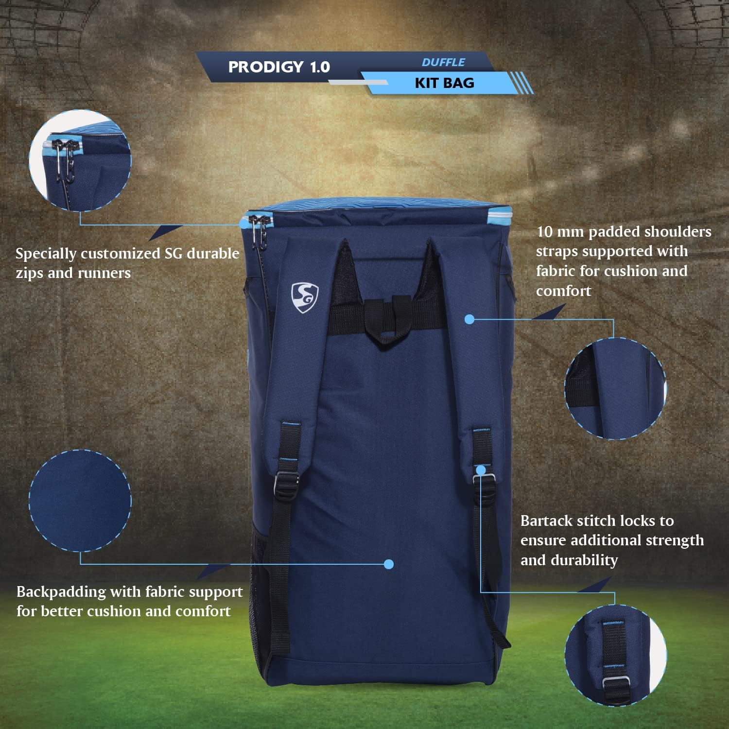 SG Cricket Kit Bag PRODIGY 1.0 Duffle, Polyester, Navy Teal