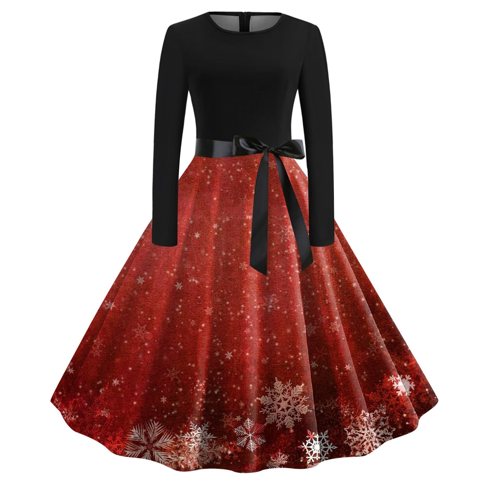 Vestido Mujer con Cuello Redondo y Mangas Largas en Estampado Elegante para Ocasiones y Eventos Sociales