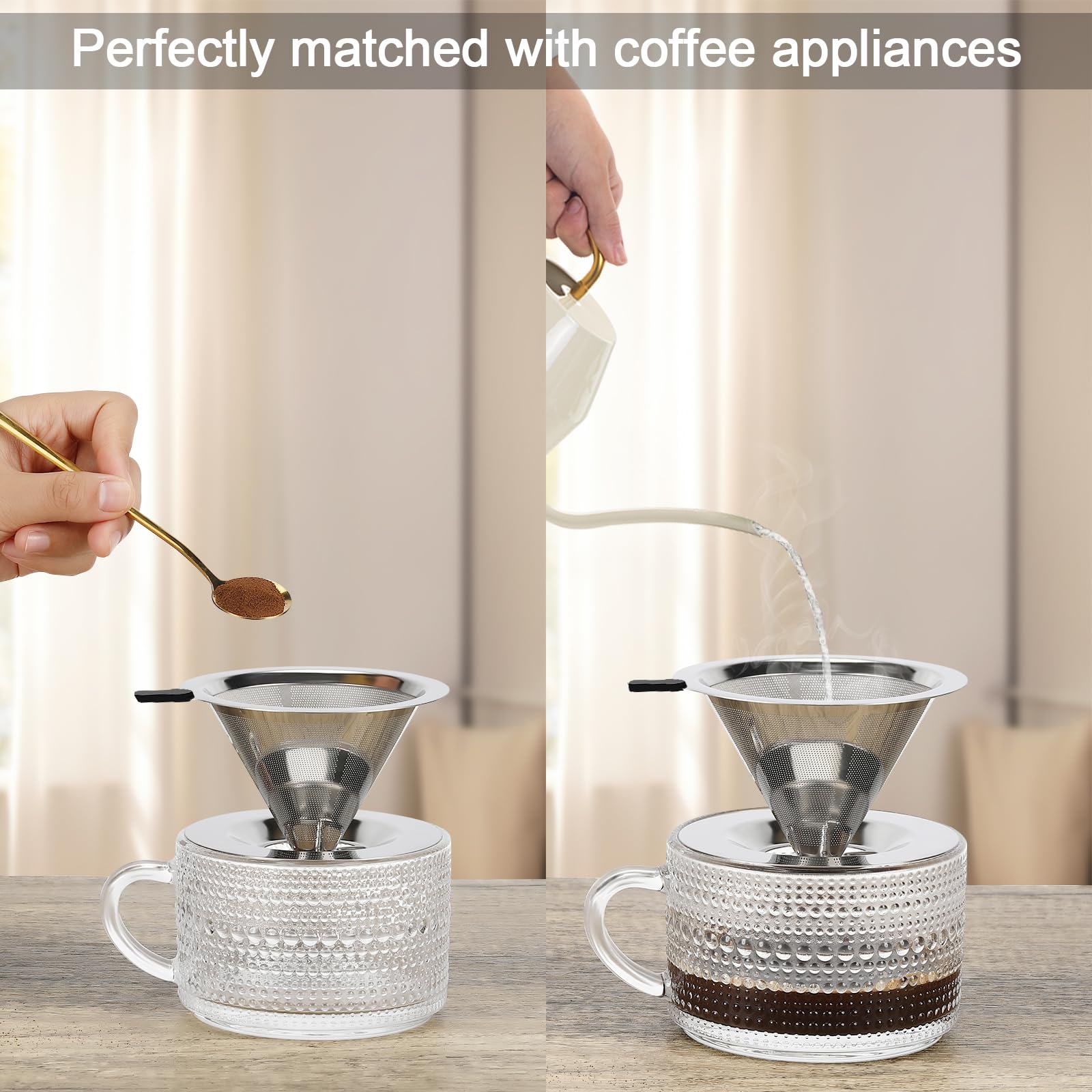 Filtro Caffè Riutilizzabile In Acciaio Inox - Senza Carta, Per Caffè Preparato A Mano - Foto 9