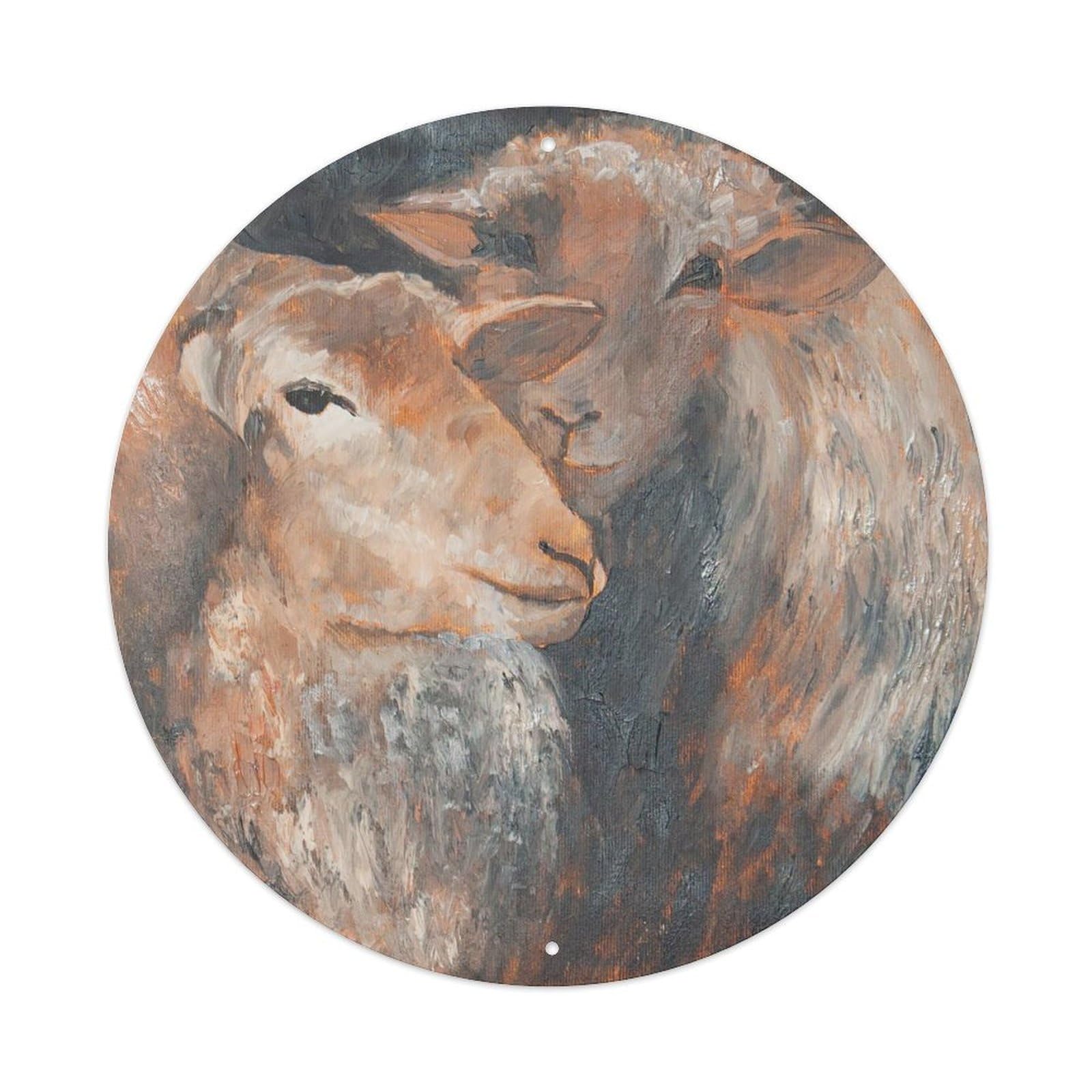 Animal Artwork Poster Cute of Sheep Vintage Metal Tin Sign Plaque Wall Decor for Cafe, Club, Garden Round Metal Poster 8x8Inch