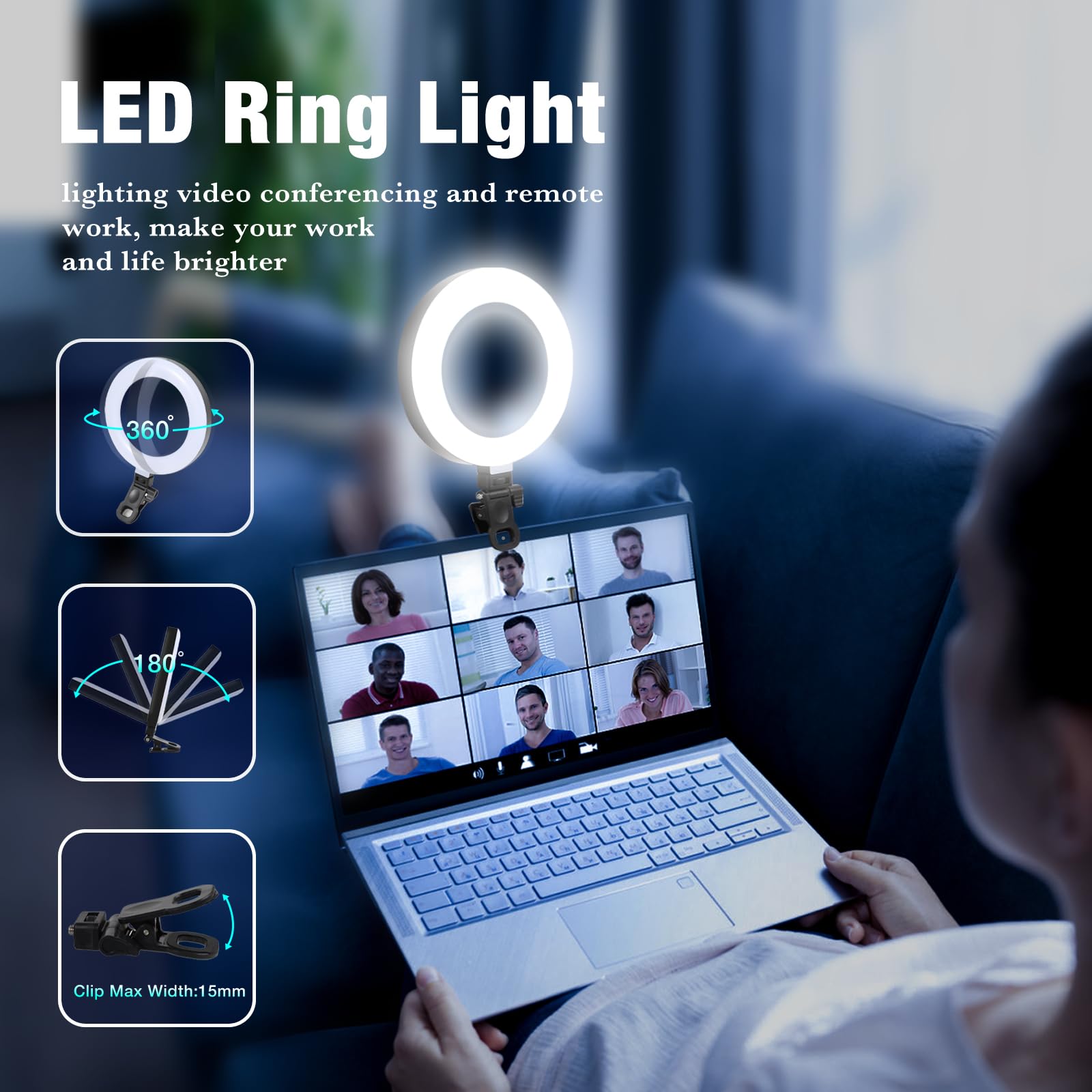 Railee Ring Light 6" LED Luce Selfie Videoconferenza con Treppiede Telefono 3 Modi