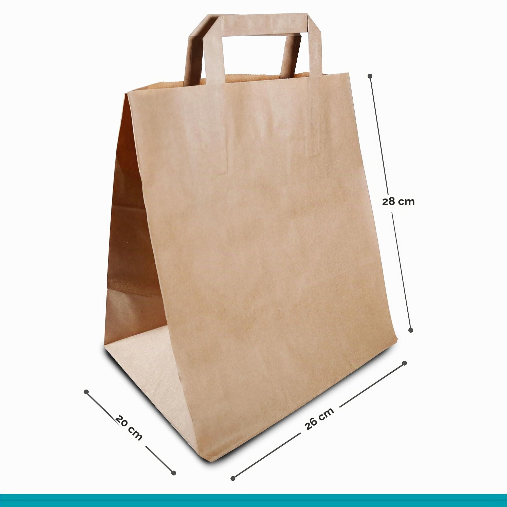 Commerline Papiertüten mit Henkel 26x20x28 cm, 250 Stück, Braun | Kraftpapier Tüten, Papiertragetaschen, Papiertaschen mit Henkel, reißfest, für Einkauf, Take-away, Geschenke, Verkauf