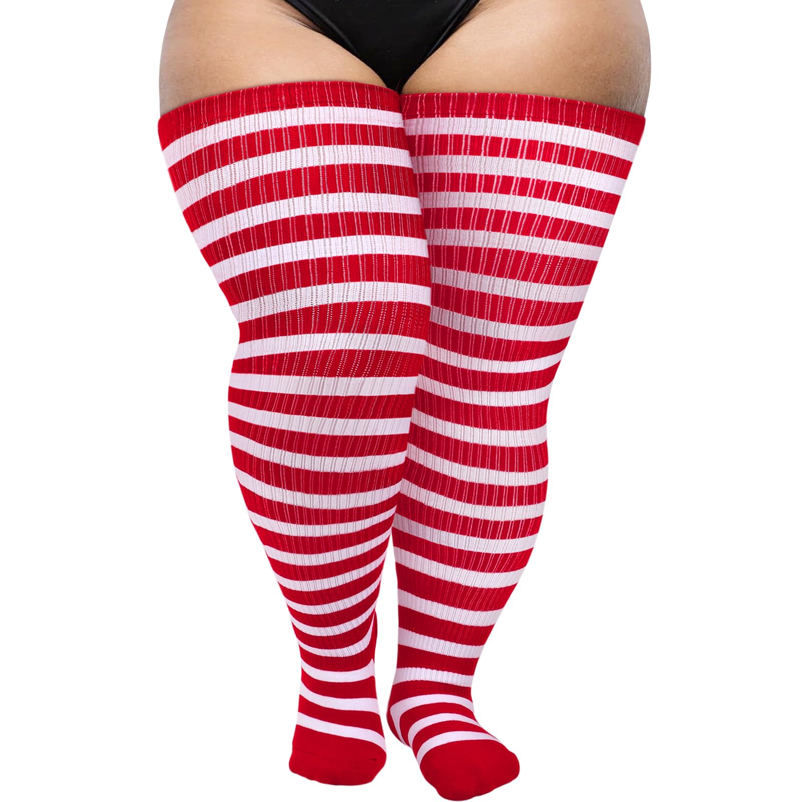 DRESHOW Plus Size Thigh High Socks Striped Over Knee High Tube Socks Long Boot Stockings Leg Warmers for Women