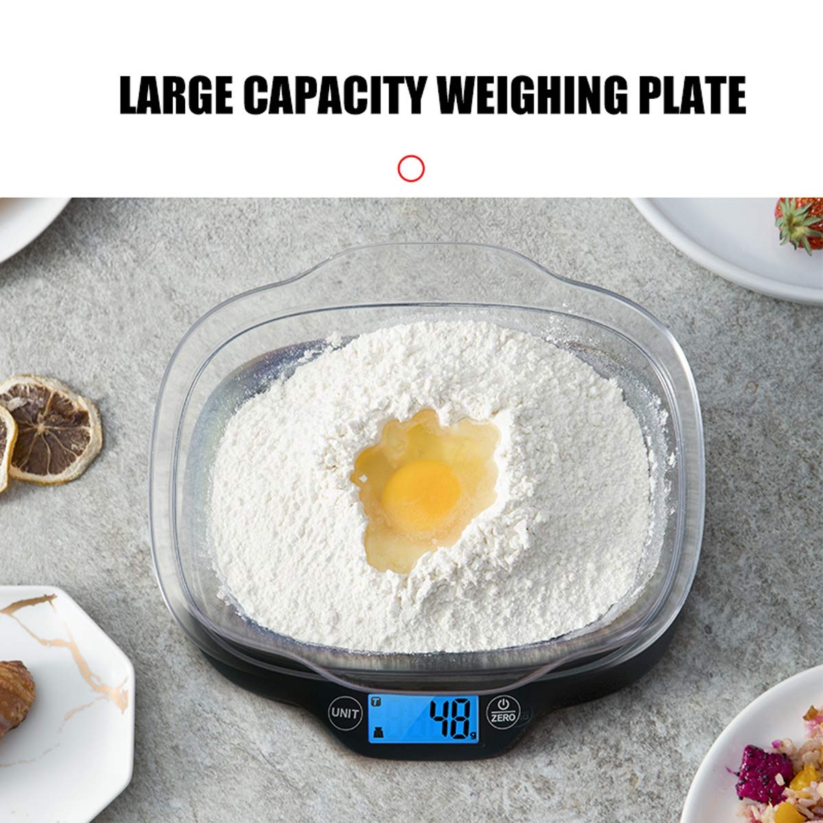 Balanza Digital de Cocina y báscula multifunción con Recipiente extraíble, báscula precisa para Hornear Alimentos de 5 kg (11 LB), fácil Almacenamiento.,