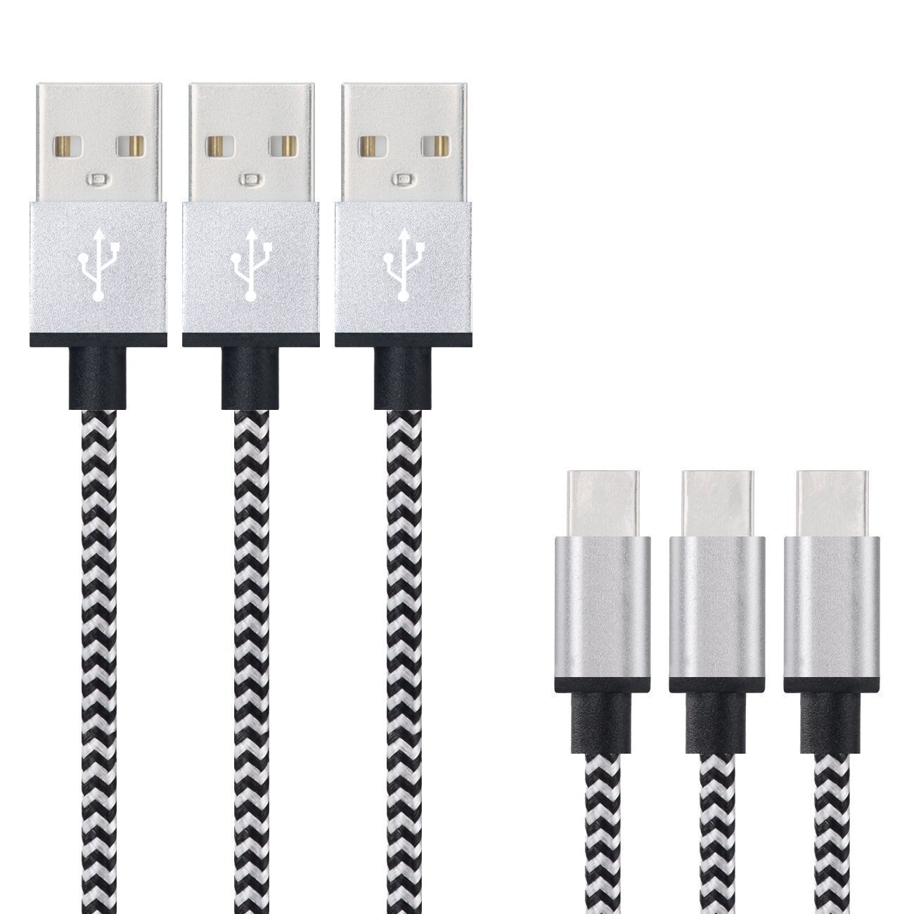 Caolator 3x USB Cable Nylon Braided Type C Sync Data Cable USB 3.1 Charger for Android Smartphones and more