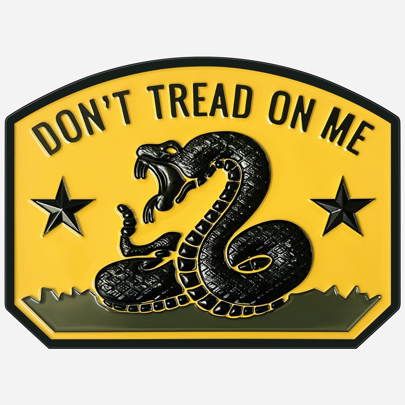 Gadsden Flag Rattlesnake Car Emblem 3D Metal Decal with “Don’T Tread ON ME” Slogan, 3M Adhesive, Perfect for Cars, Motorcycles, Windows, Doors, and Flat Surfaces (Matt Black Yellow)