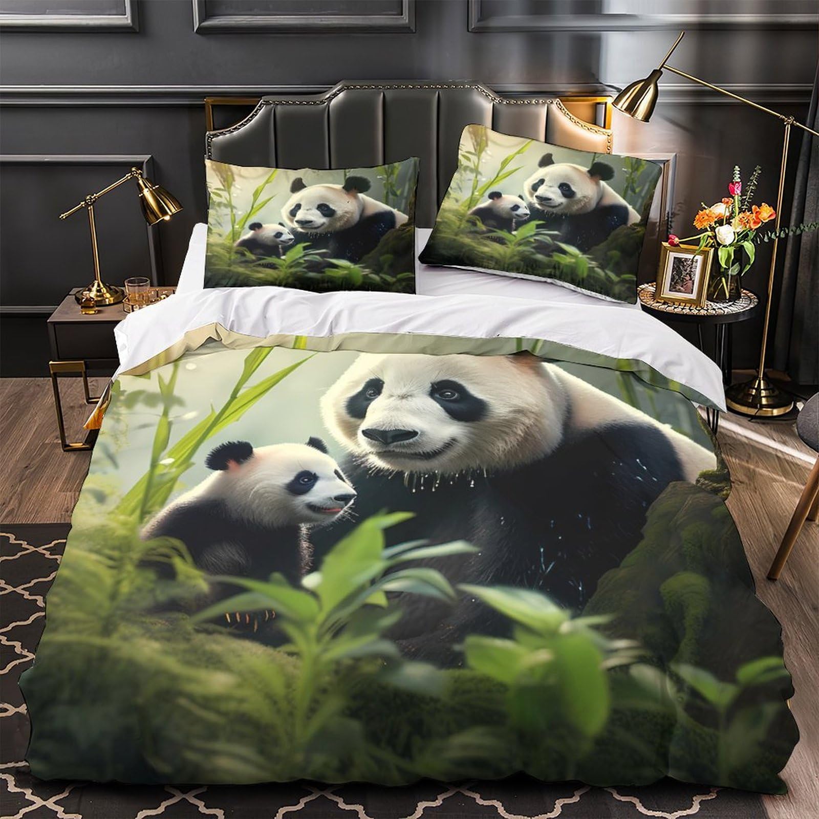 Housse de couette panda hypoallergénique en microfibre respirante effet 3D ultra douce