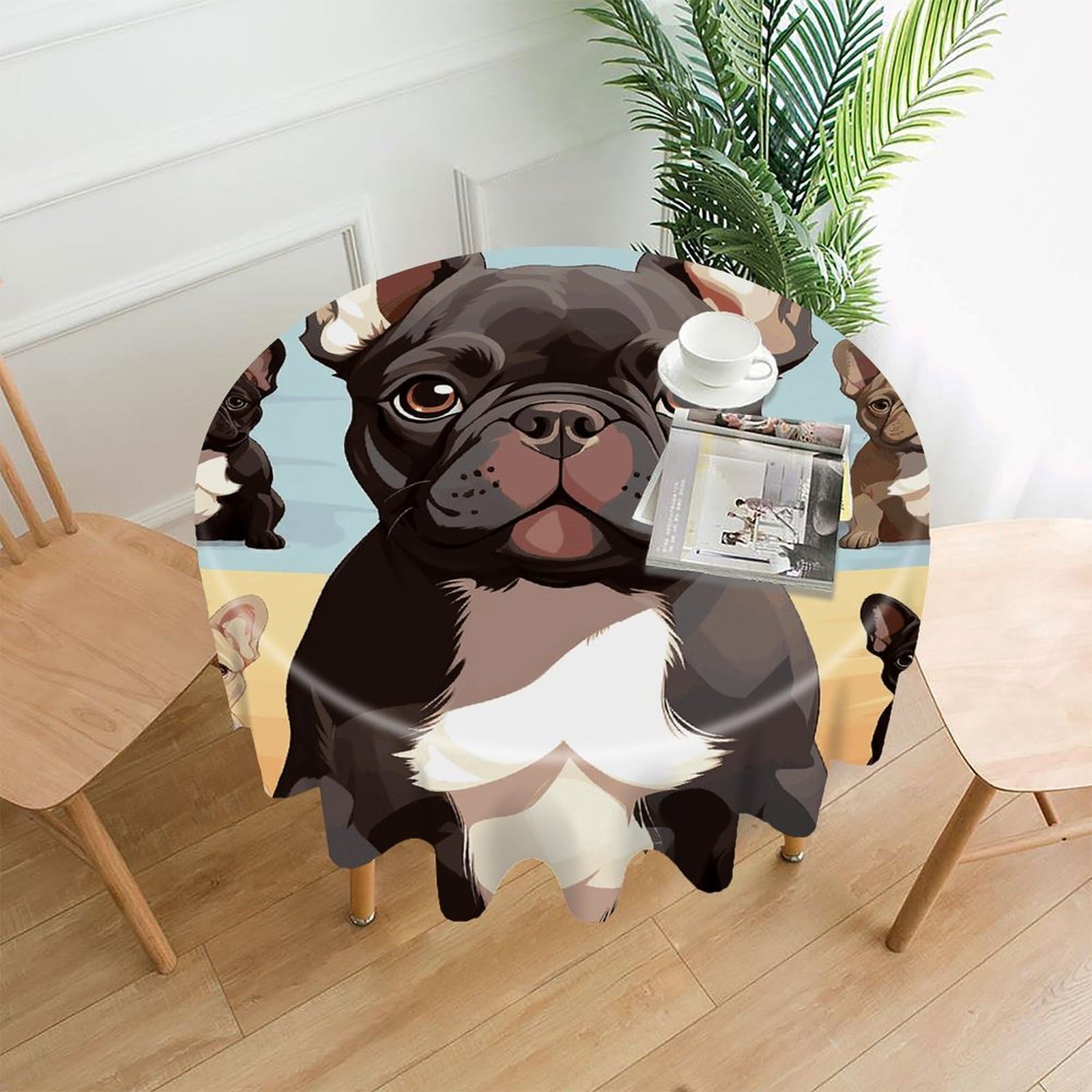 FodPand French Bulldog Dog Cute Round Tablecloth - 60 Inch Premium Polyester Table Cloth, Fashion Wrinkle Resistant Decorative Table Cover for Dining Kitchen Party Buffet Tables
