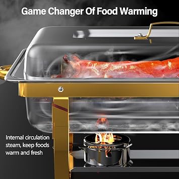 Chafing Dish Buffet Set 4 Pack 8 QT, Stainless Steel Gold Rectangular Buffet Servers and Warmers,Chafers for Catering,Foldable Frame Legs, Food Warmer for Parties, Buffets, Banquet, Catering Events