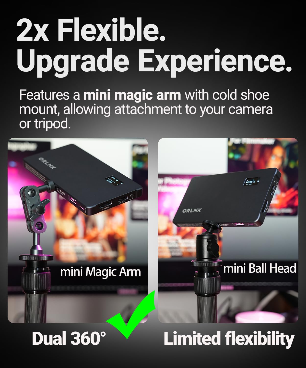 ORLN'K Luce video RGB tascabile, pannello luminoso portatile a LED da 6,5 pollici, 4000 mAh ricaricabile, CRI95+ 2500-9900K, max 10W, corpo in alluminio integrato, illuminazione foto e video (blu