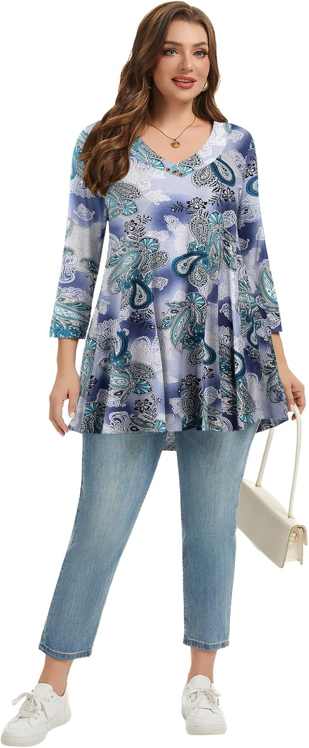 LARACE Plus Size Tunic Women's 3/4 Sleeve Tops And Blouses V Neck Shirts Loose Basic Tee - Image 6