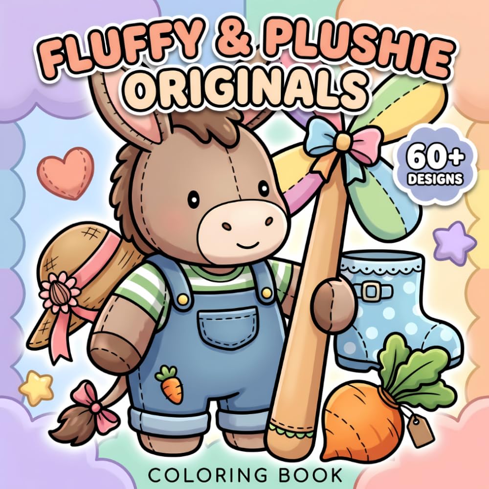 Fluffy & Plushie Originals Coloring Book: Over 60 Sweet Animal Designs For Calm Creative Time With Kids, Teens, And Grown-Ups