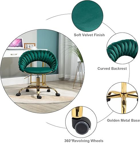 Miniatura 5 de Silla de oficina en casa, silla de escritorio de terciopelo, bonita silla giratoria para computadora con respaldo tejido redondo, silla de tocador