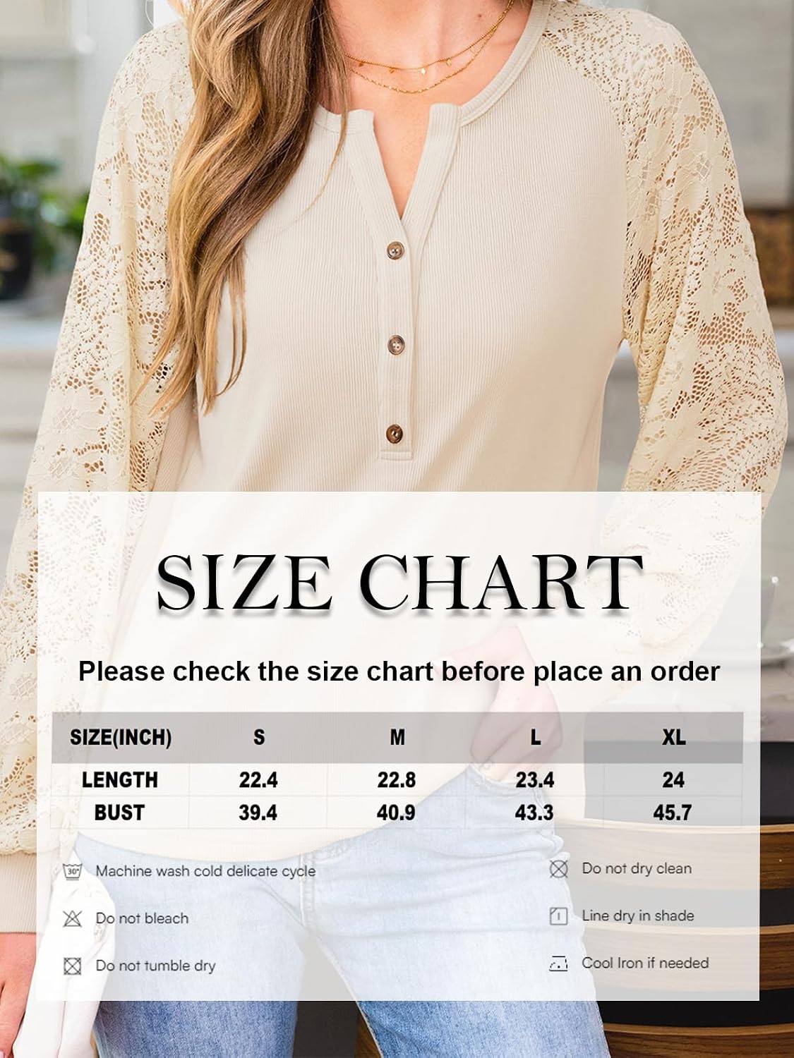 CUPSHE Women Long Sleeve Shirts Solid Button V Neck Lace Sleeves Slim Fit Casual Fall Shirts 2025