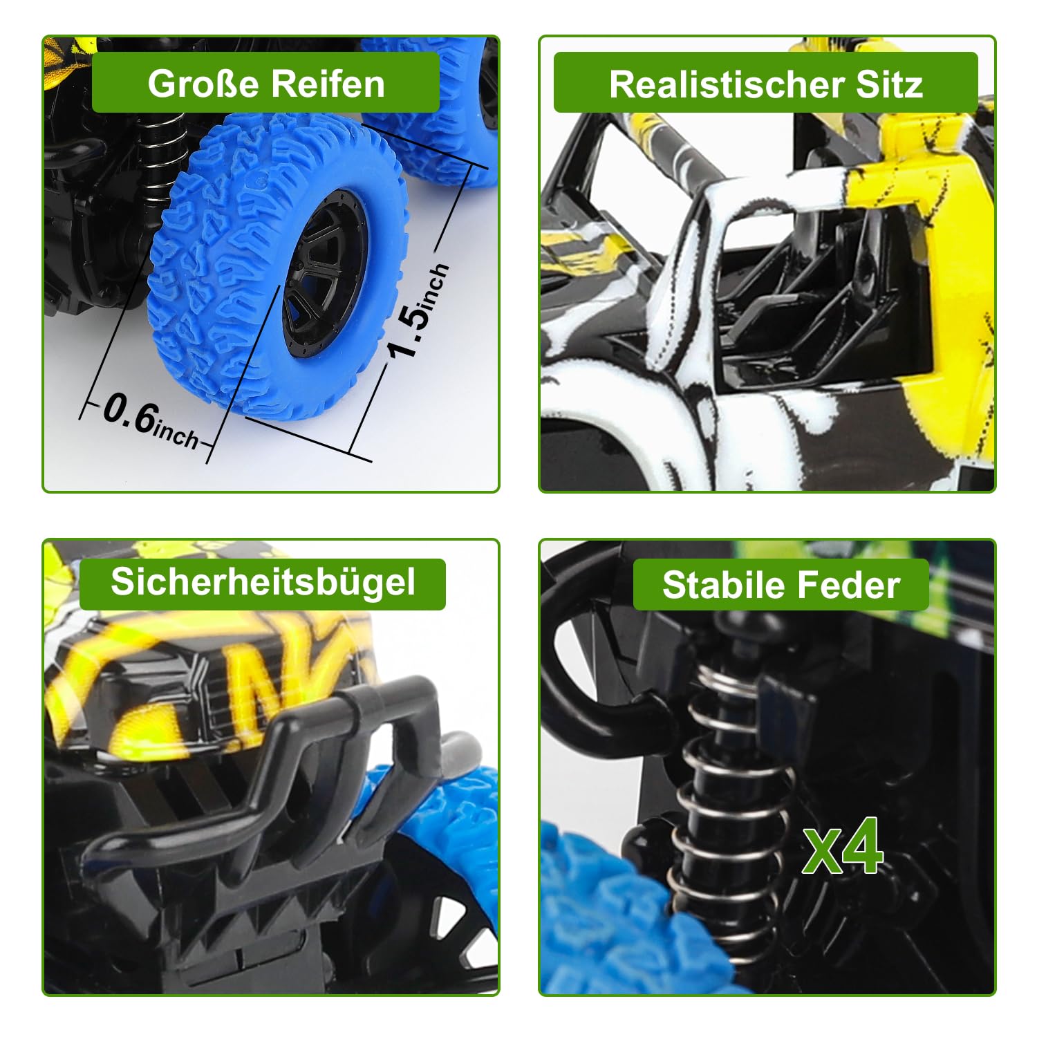Monster Truck, Macchinine per Bambini 2 3 4 anni, 2 Pezz Macchina Giocattolo per Bambini con Rotazione a 360 Gradi, Macchine Camion Giocattolo per Bambini Regalo
