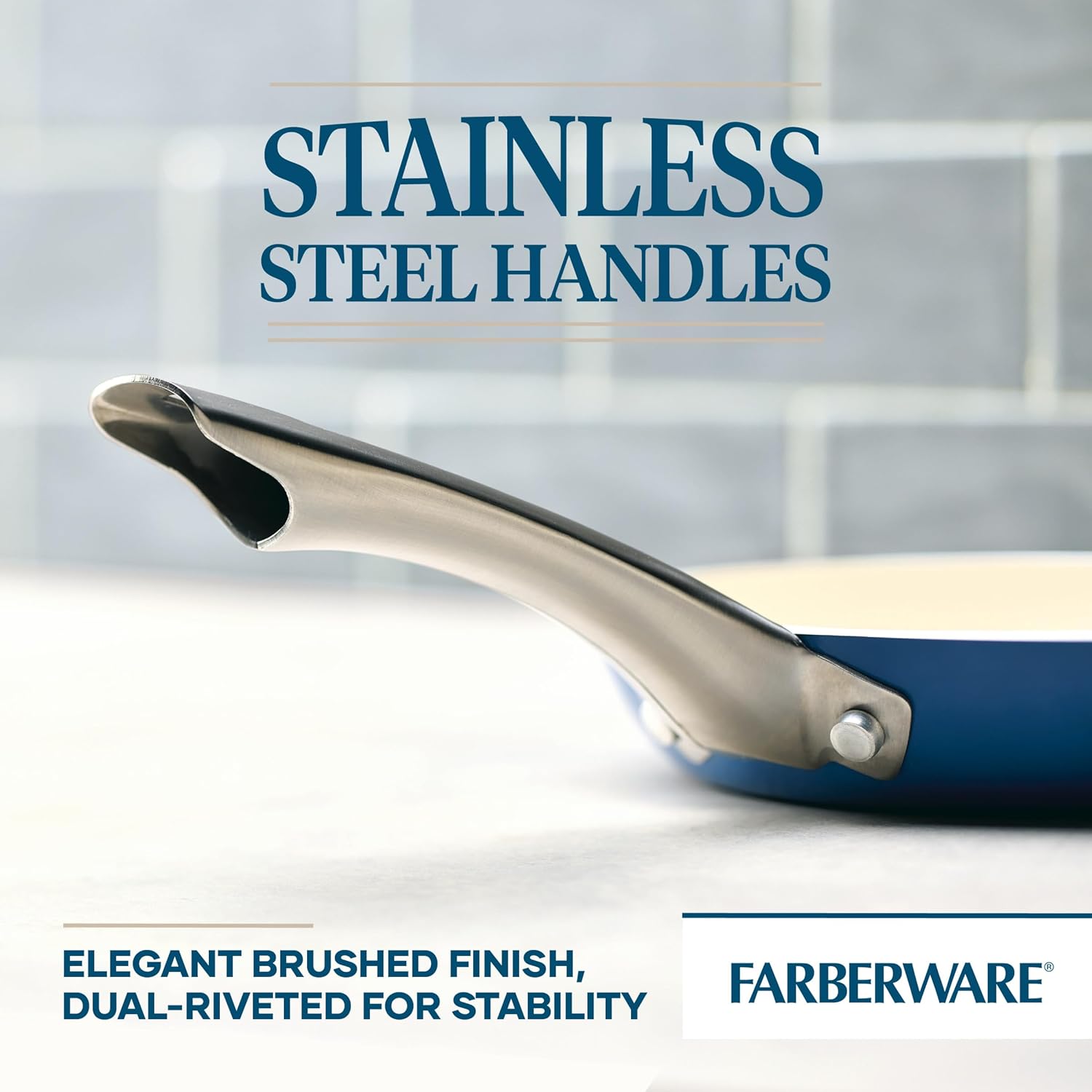 Farberware Vibrance Ceramic Nonstick Frying Pans/Skillet Set with Stainless Steel Handle, Dishwasher Safe, 8 Inch and 10 Inch Open Skillets - Blue