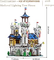 Vista 3 de JMBricklayer Juego de construcción de castillo medieval para adultos, ideas de modelo de casa, juego de construcción con luz LED, coleccionable